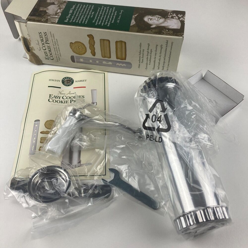 Fante's Nana Anna's Easy Cookies Stainless Cookie Press Italian Spritz Open Box